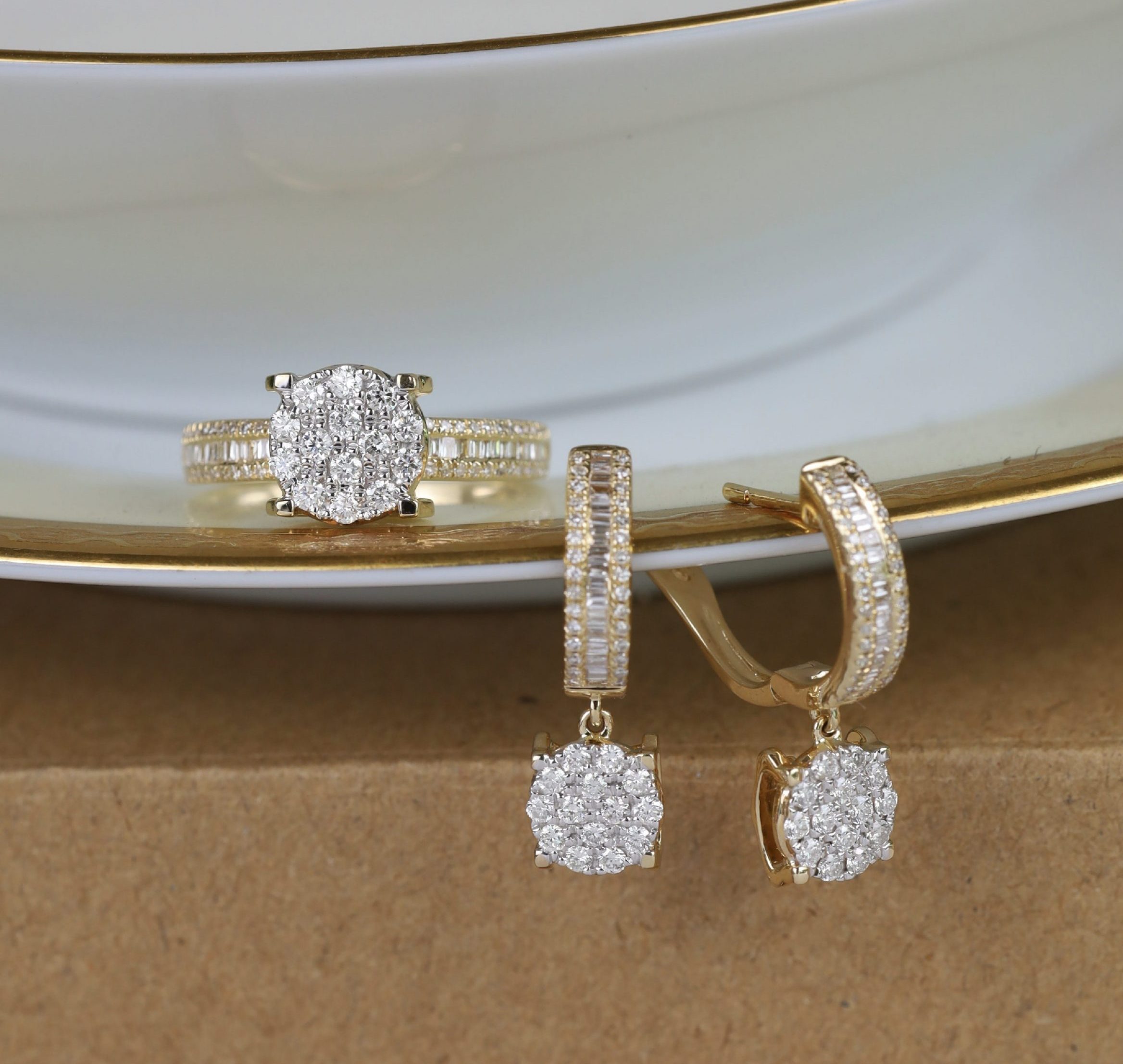 1.24 CTW Diamond Earrings & Ring Set 14k Yellow Gold JS153-YG