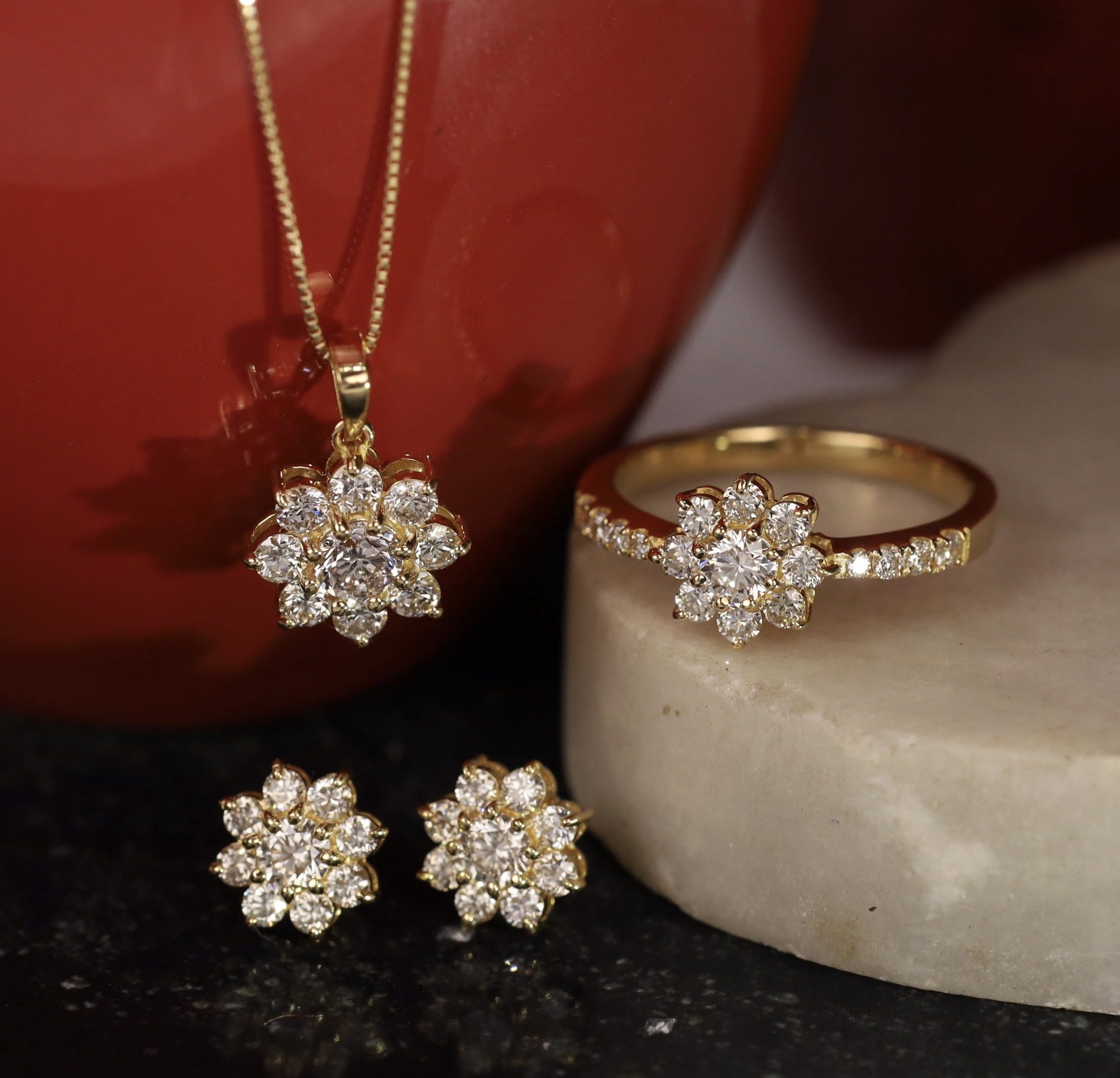 2.10 CTW Diamond Earrings, Ring & Necklace Set 18k White Gold JS155-YG