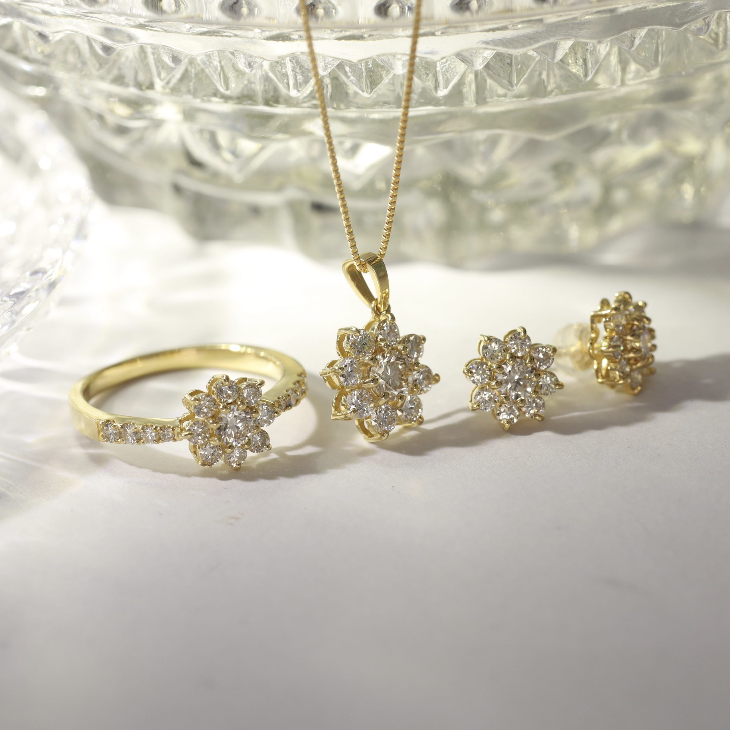 2.10 CTW Diamond Earrings, Ring & Necklace Set 18k White Gold JS155-YG