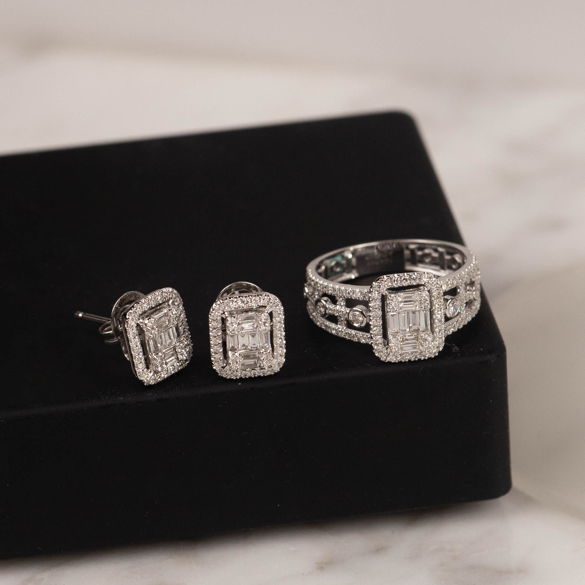 .89 CTW Diamond Earrings&Ring Set 14k White Gold JS161-WG