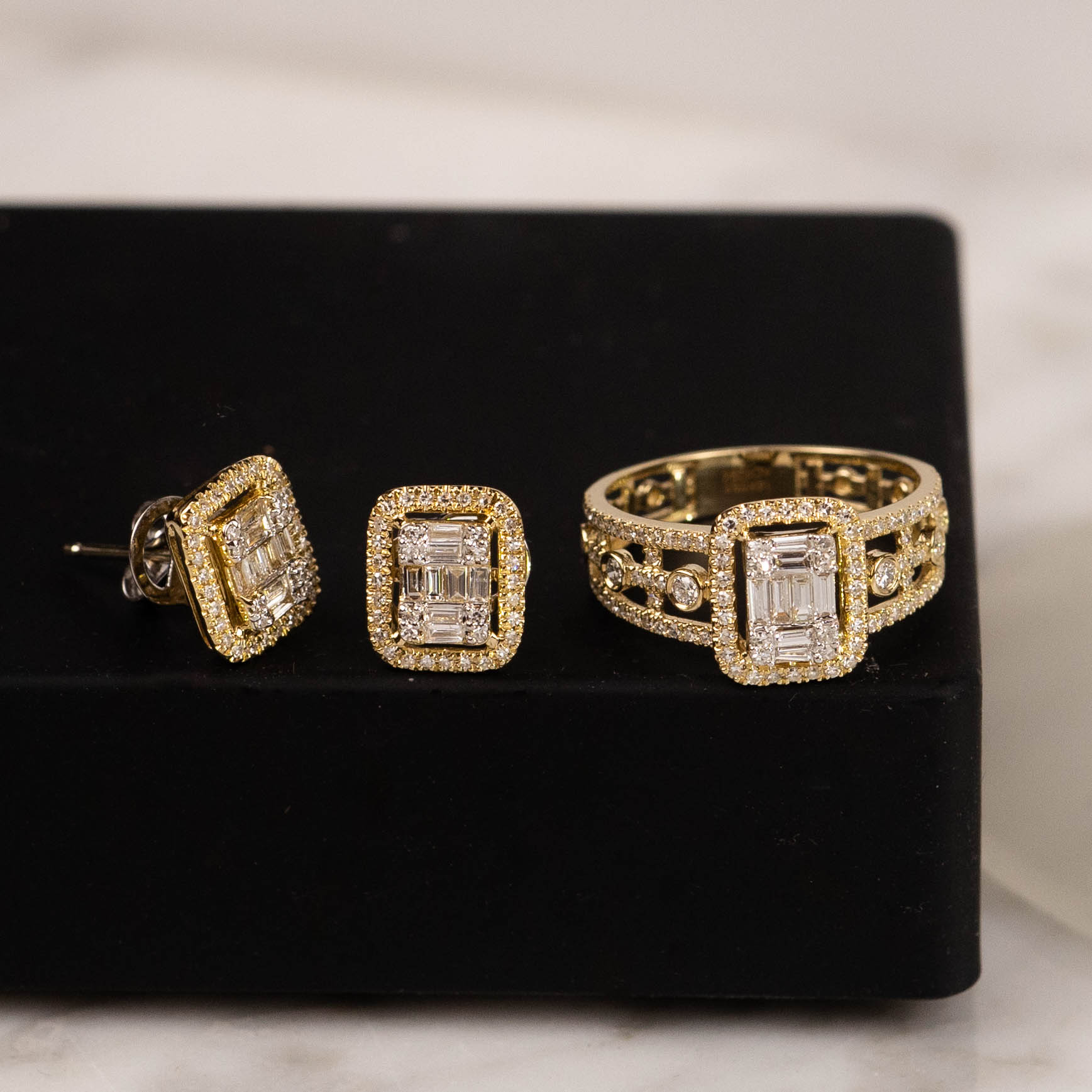 .89 CTW Diamond Earrings&Ring Set 14k Twotone Gold JS161-YG
