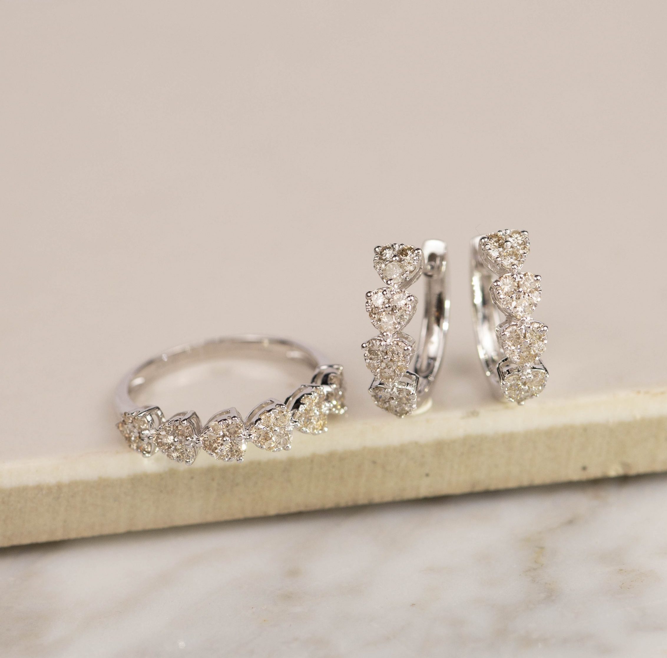 1.19 CTW Diamond Earrings&Ring Set 18K White Gold JS21