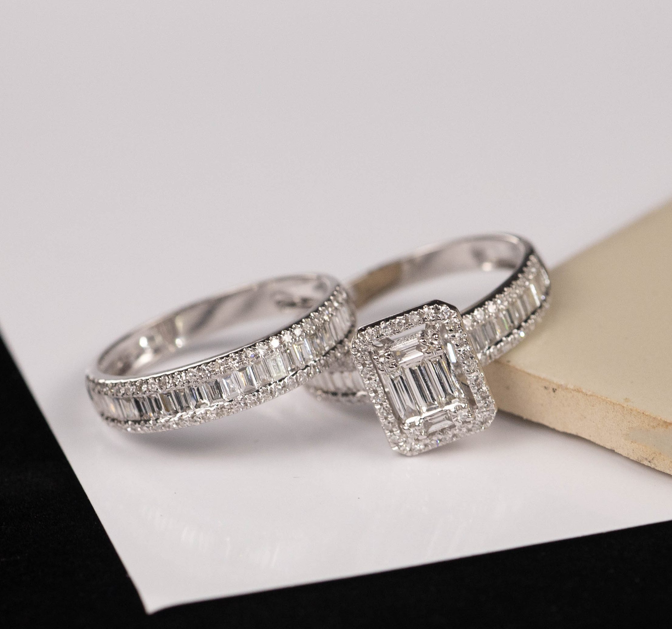 1.89 CTW Diamond Earrings,Half Eternity&Engagement Ring Set 14K WG JS94
