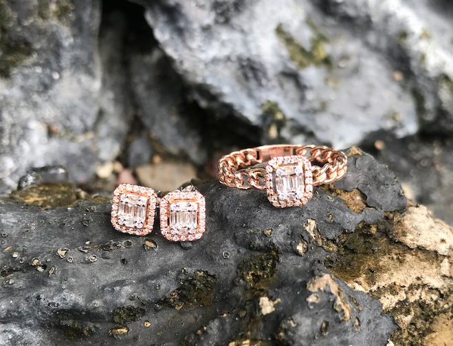 .36 CTW Diamond Earrings&Ring Set 14k White & Rose Gold JS96