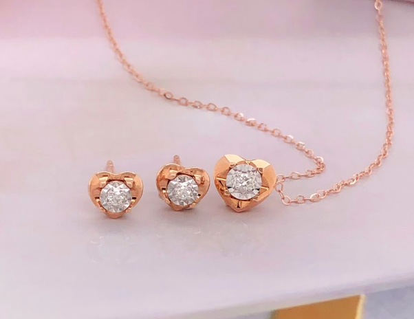.05 Carat Diamond Rose Gold Necklace & Earrings Set 18k JS50R