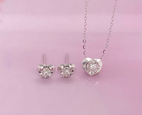 .053 Carat Diamond White Gold Necklace & Earrings Set 18k JS50W