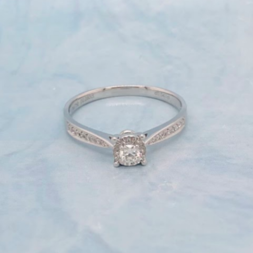 .186 CTW Diamond with side stone Engagement Ring 18k White Gold ER663
