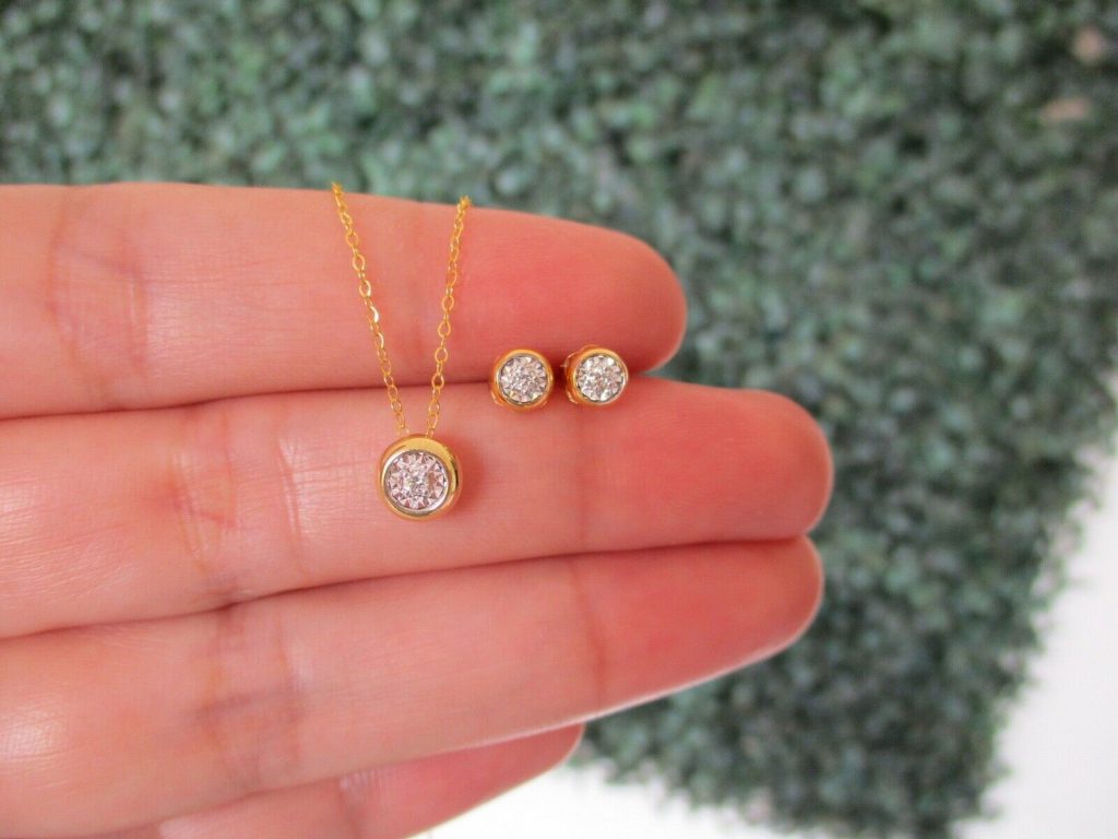 Two-Tone Diamond Earrings and Necklace Set