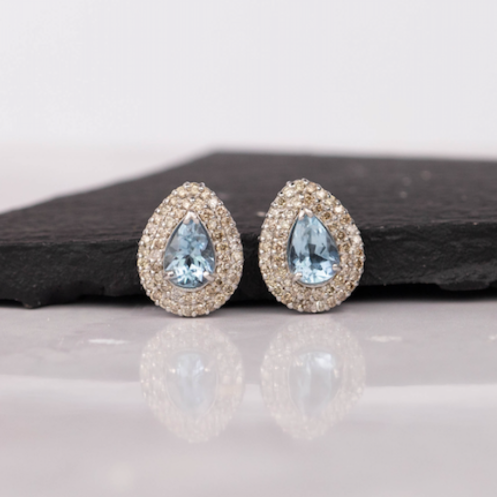 .70 CTW Diamond Earrings w/ Aquamarine 18k White Gold E802