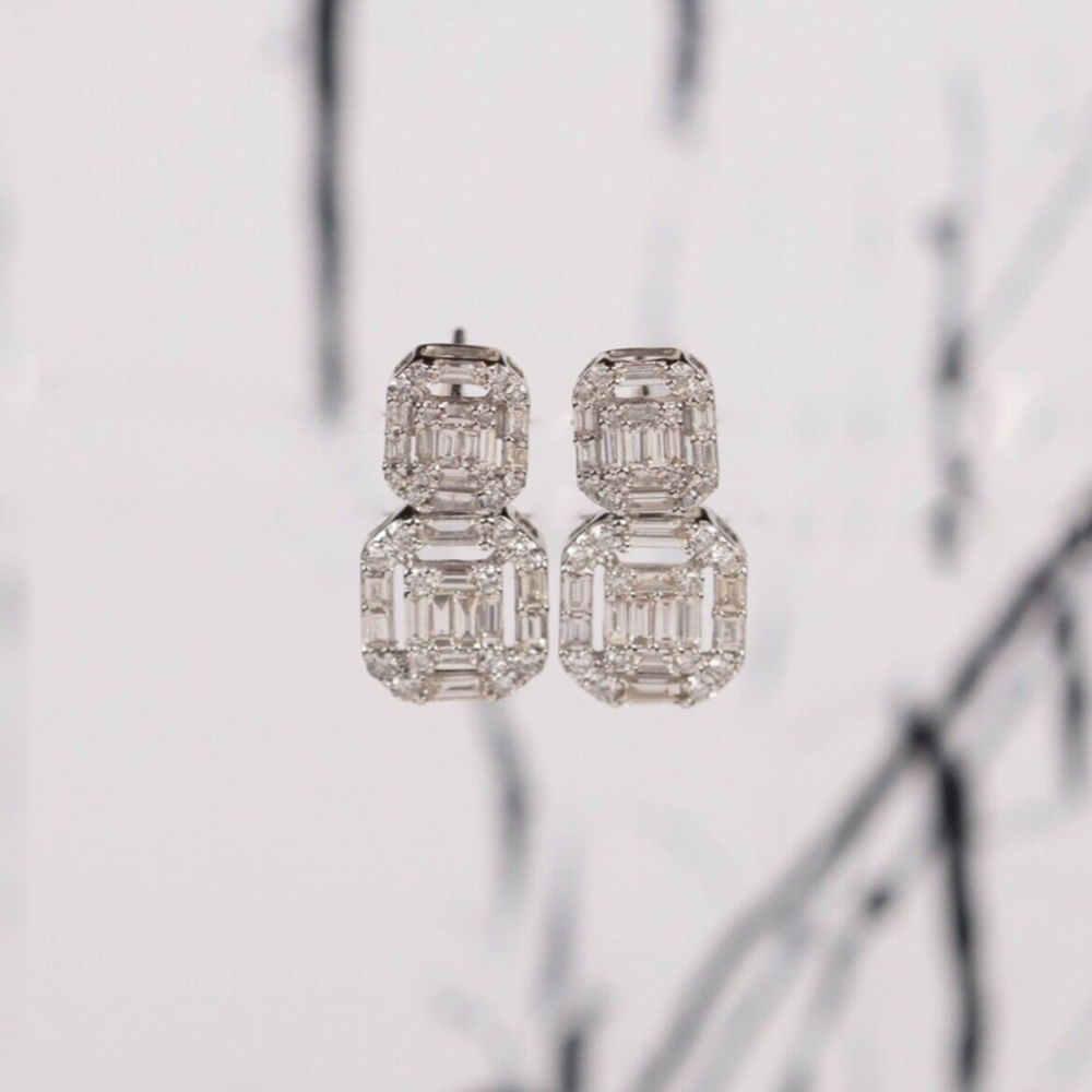 1.30 CTW Diamond Dangling Earrings 18k White Gold E855