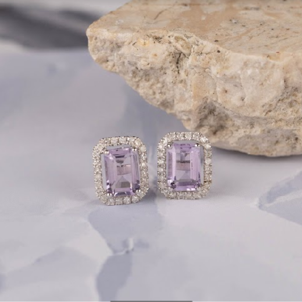 1.80 CTW Amethyst w/.30 CTW Diamond Earrings 18k White Gold JS170E