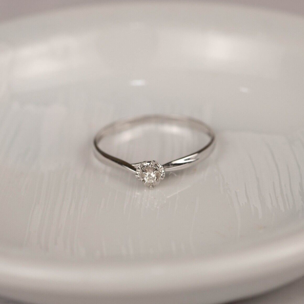 .019 Carat Diamond Engagement Ring 18k White Gold ER814 IMS (IZ)