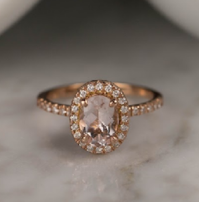1.04 Carat Morganite w/.272 CTW Diamond Ring 14k Rose Gold R229