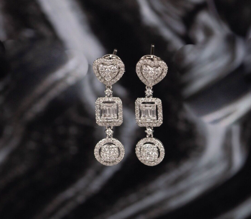 .448 CTW Diamond Dangling Earrings 14K White Gold E863