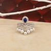 .70 CTW Diamond w/Blue Sapphire & Pearl Ring 18k White Gold R238