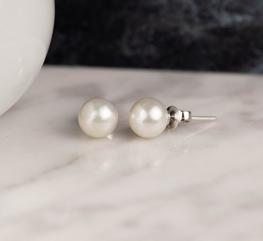 9.1mm & 8.8mm South Sea Pearl Earrings 18k White Gold E895