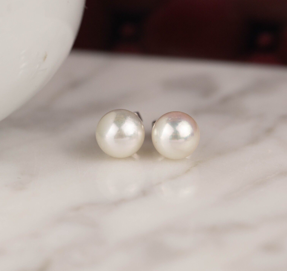 8.8mm & 8.6mm South Sea Pearl Earrings 18k White Gold E896