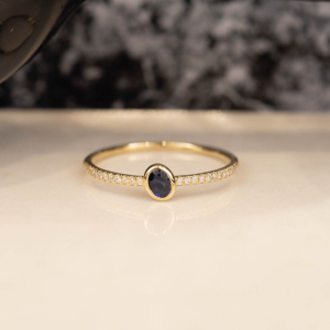 .26 Carat Blue Sapphire w/ .07 CTW Diamond Ring 18K Yellow Gold R255Y