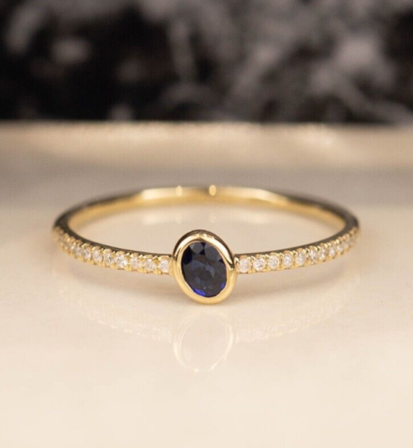 .26 Carat Blue Sapphire w/ .07 CTW Diamond Ring 18K Yellow Gold R255Y