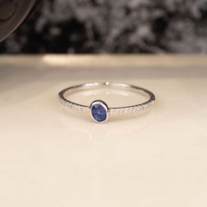 .22 Carat Blue Sapphire w/ .07 CTW Diamond Ring 18K White Gold R255W