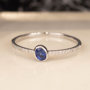 .22 Carat Blue Sapphire w/ .07 CTW Diamond Ring 18K White Gold R255W