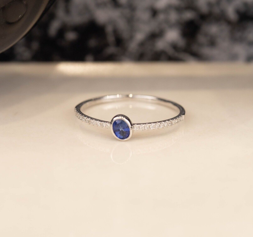.22 Carat Blue Sapphire w/ .07 CTW Diamond Ring 18K White Gold R255W