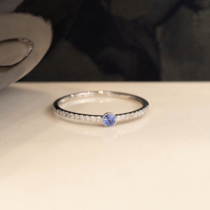.10 Carat Blue Sapphire w/ .07 CTW Diamond Ring 18k White Gold R257W