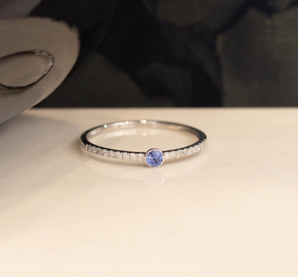 .10 Carat Blue Sapphire w/ .07 CTW Diamond Ring 18k White Gold R257W