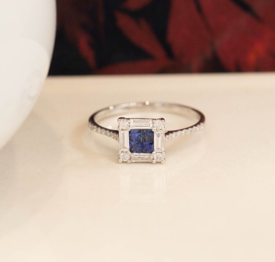 .27 CTW Blue Sapphire w/.36 CTW Diamond Ring 18k White Gold R267