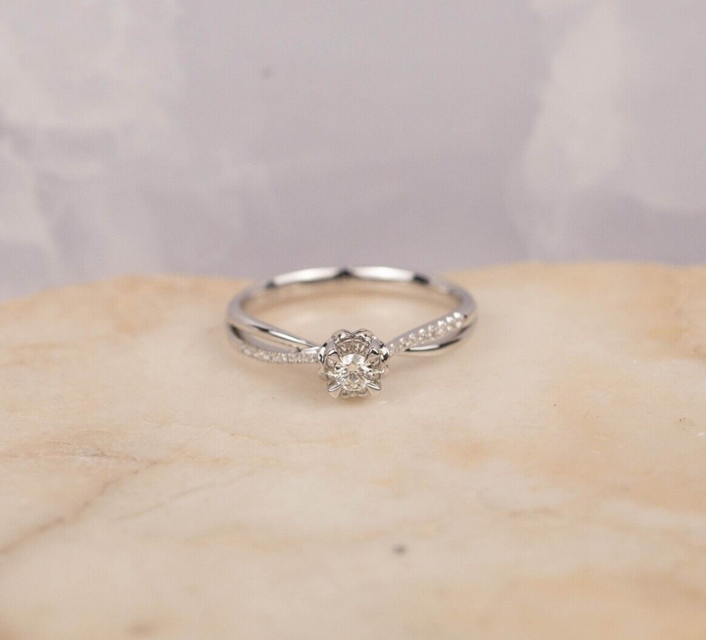 .16 CTW Diamond w/.024 Carat Ruby Engagement Ring 18k White Gold ER810-1