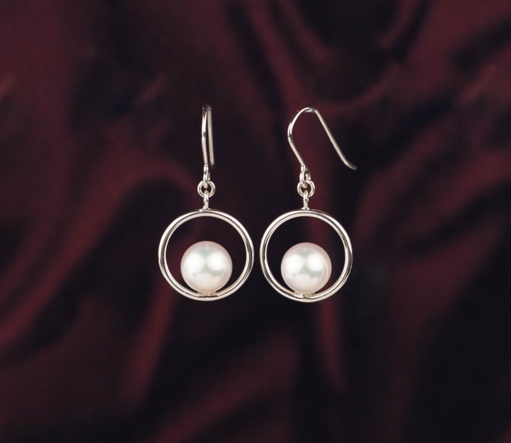9mm & 8.8mm South Sea Dangling Earrings 14k White Gold E906