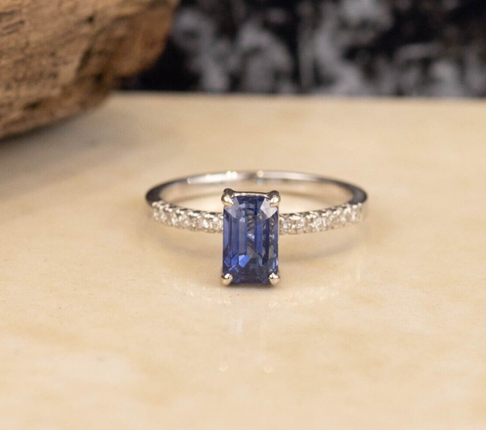 2.02 Carat Blue Sapphire w/.14 CTW Diamond Ring 14k White Gold R281