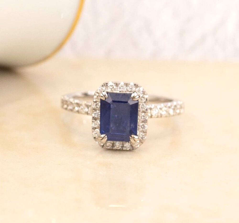 1.95 Carat Blue Sapphire w/.44 CTW Diamond Ring 14k White Gold R280