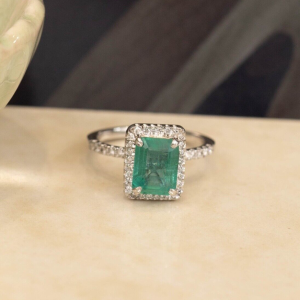 1.82 Carat Emerald w/.28 CTW Diamond Ring 14K White Gold R279