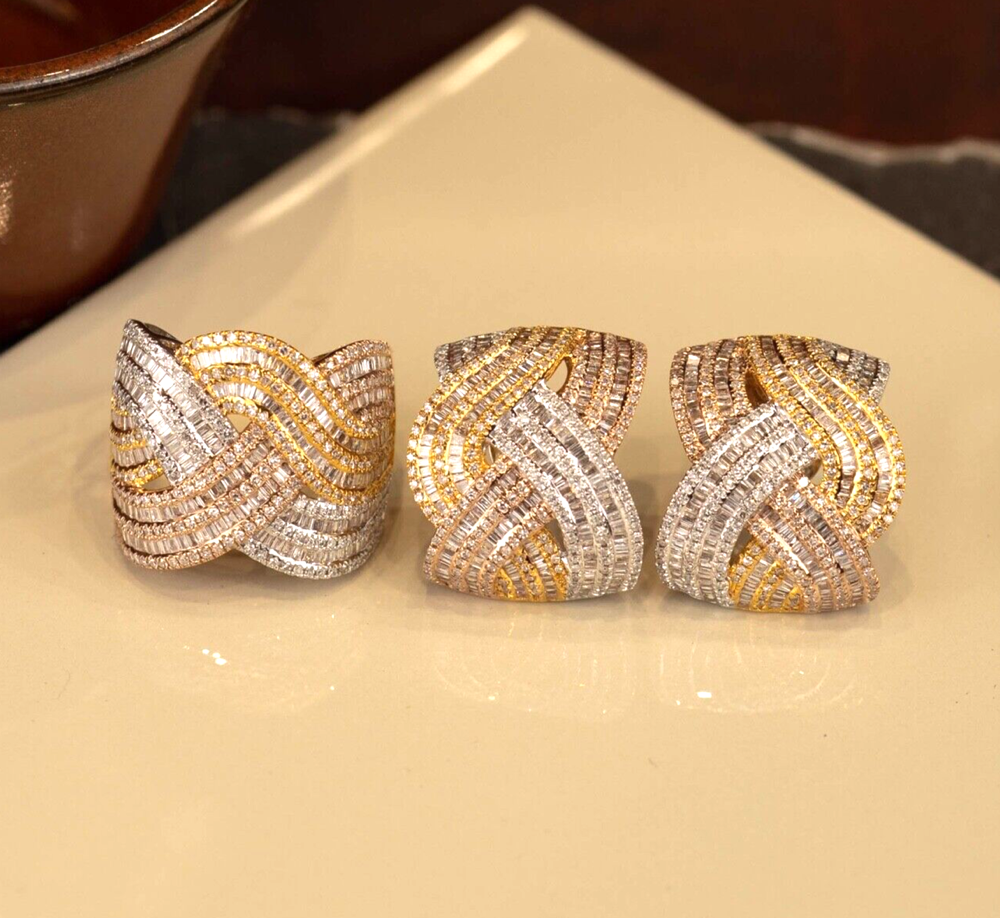 3.57 CTW Diamond Jewelry Set 14k Tricolor Gold JS195