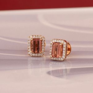 2.44 CTW Morganite w/.35 CTW Diamond Earrings 14k Rose Gold JS128E sep