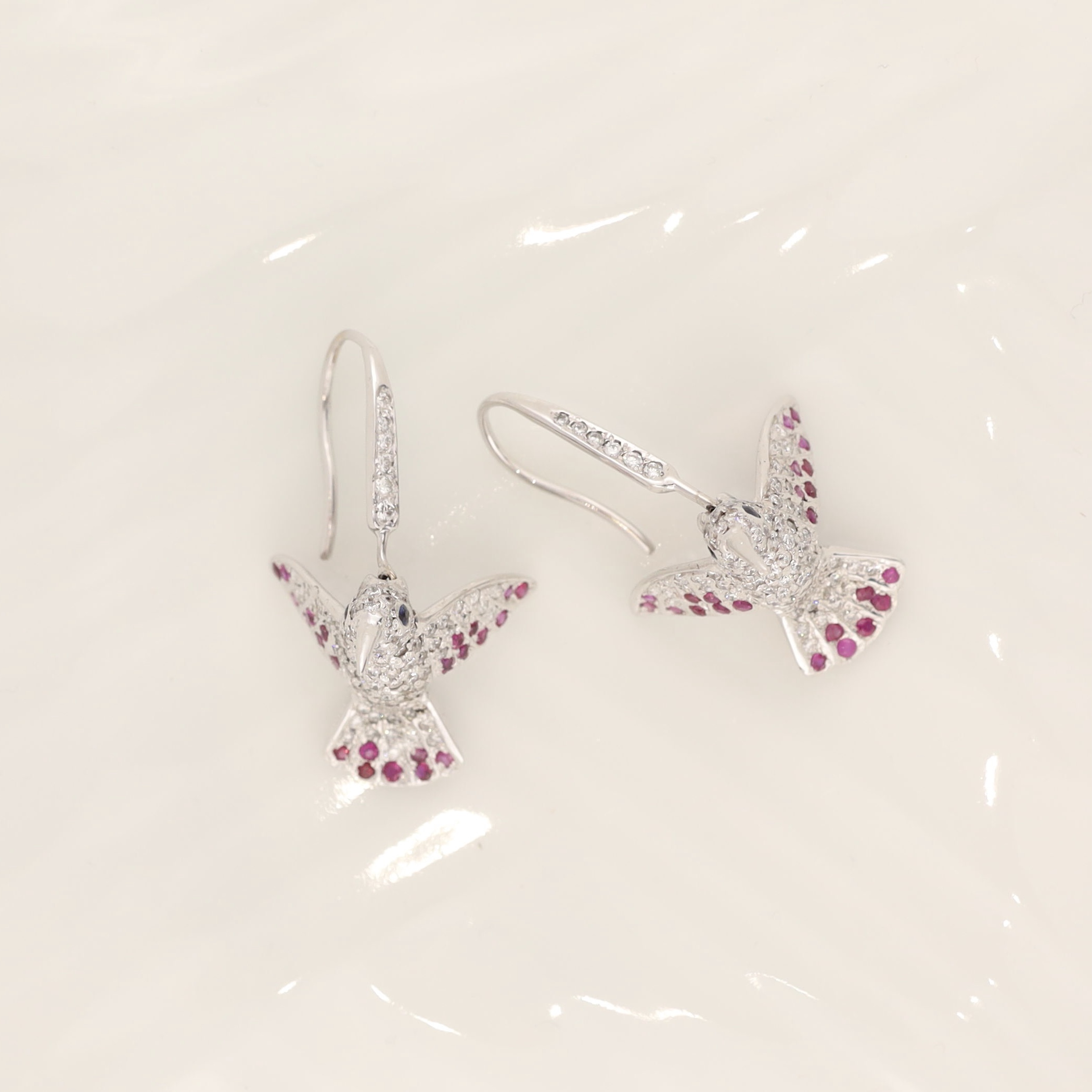 2.30 CTW Diamond Hummingbird Earrings 18k White Gold E250
