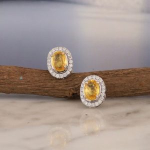 5.51 CTW Yellow Sapphire Earrings with .42 CTW Diamond 14K White Gold E332 sep