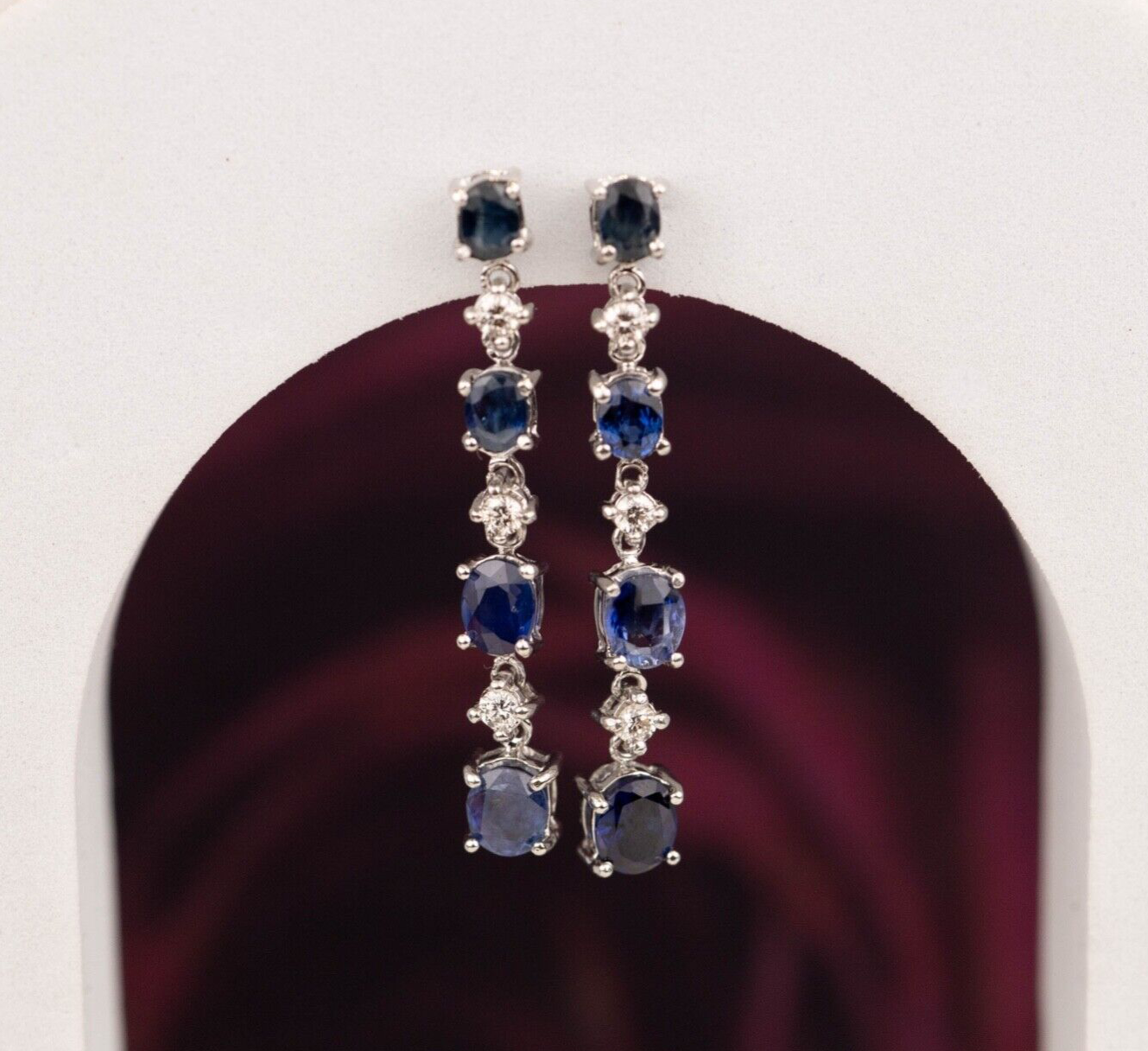 .24 CTW Diamond w/Blue Sapphire Dangling Earrings 14k White Gold E523