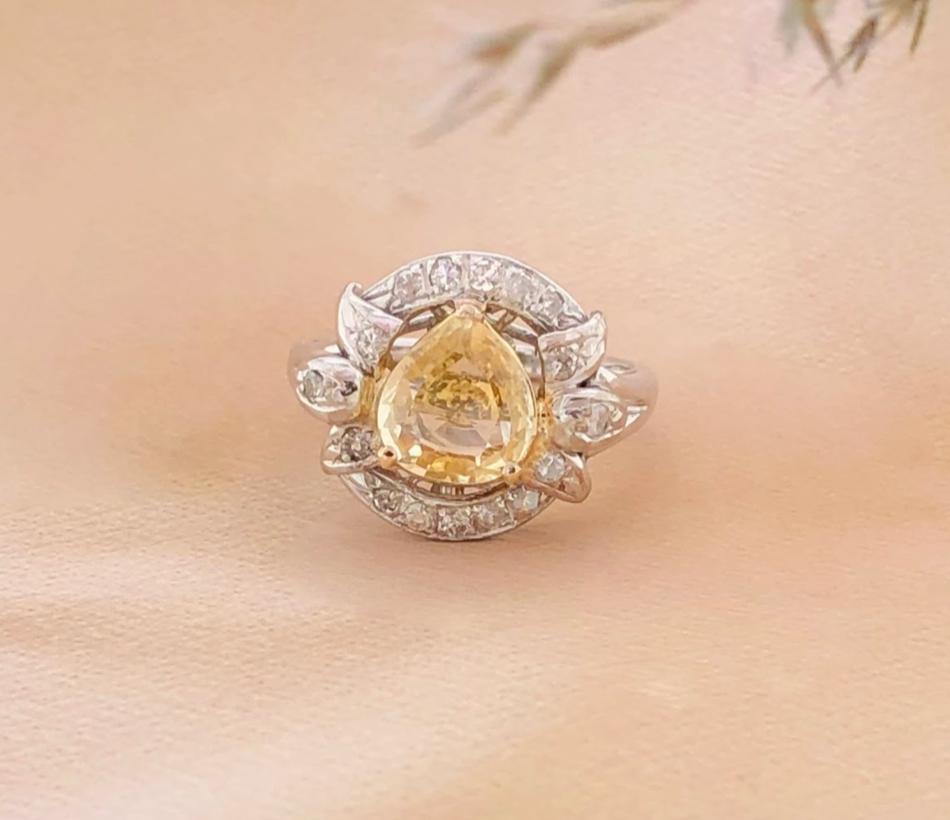 1.48 Carat Yellow Sapphire w/ .19 CTW Diamond Ring 10k Twotone Gold R182