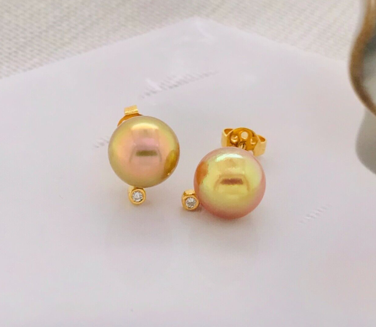 9.1mm South Sea Pearl w/ .04 CTW Diamond Earrings 14k Yellow Gold E677