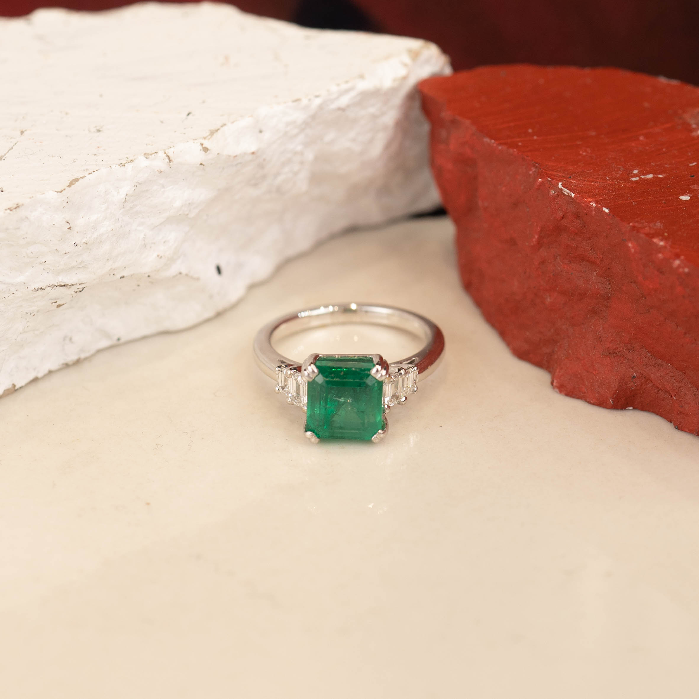 3.22 Carat Emerald w/.42 CTW Diamond Ring 18k White Gold R307