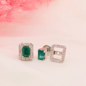 .82 Carat Emerald with .38 CTW Diamond Detachable Earrings 14K White Gold E162
