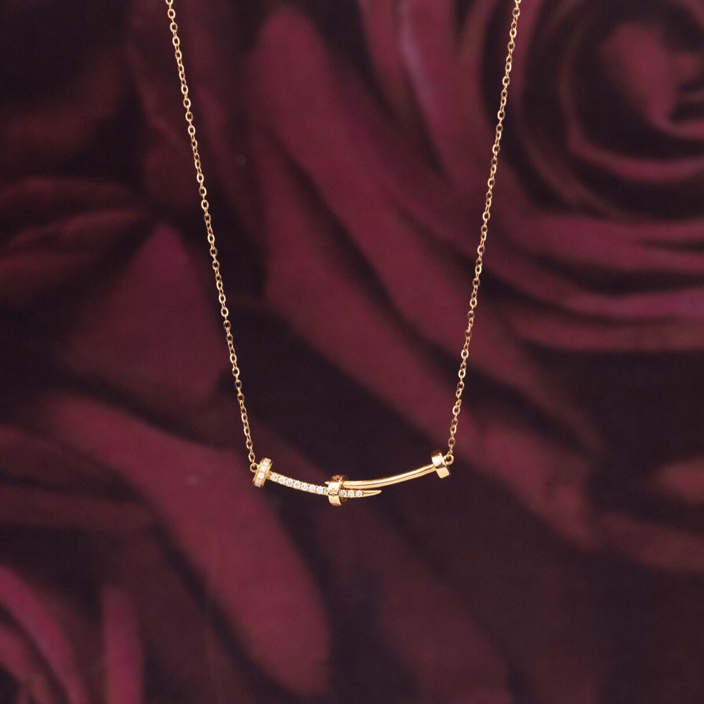 .098 CTW Diamond Nail Necklace 18k Rose Gold N134