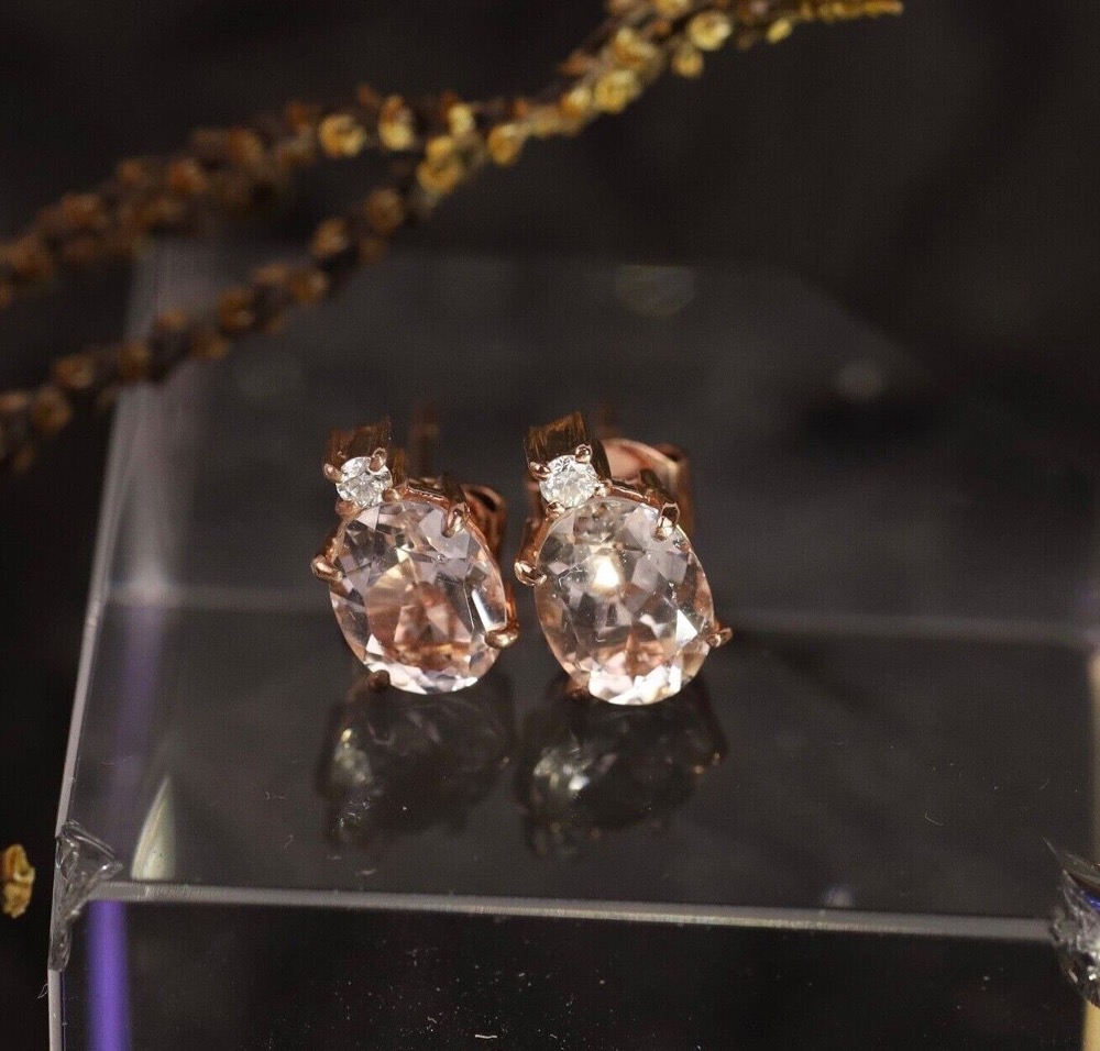 2.70 CTW Morganite w/ .06 CTW Diamond Earrings 14k Rose Gold E749