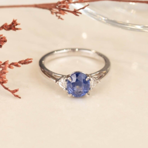 1.61 Carat Blue Sapphire w/.14 CTW Diamond Ring 18k White Gold R308