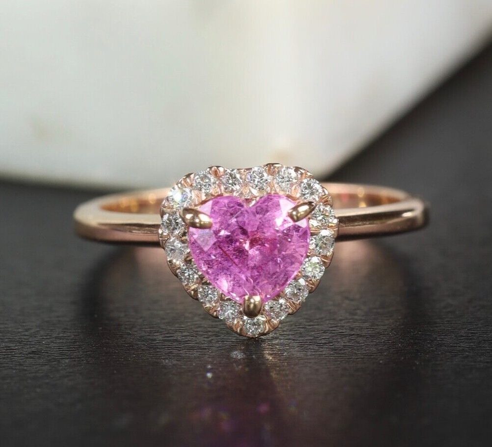 1.34 Carat Pink Sapphire w/.17 CTW Diamond Ring 14k Rose Gold R206