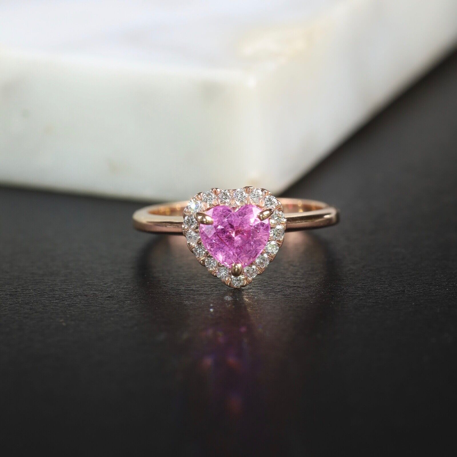 1.34 Carat Pink Sapphire w/.17 CTW Diamond Ring 14k Rose Gold R206