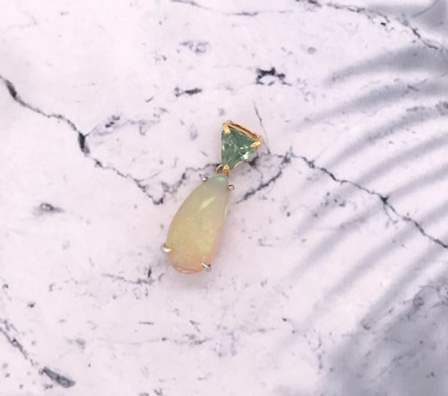 5.04 Carat Opal w/ 1.10 Carat Green Zirconia Pendant 14k Twotone Gold PN102