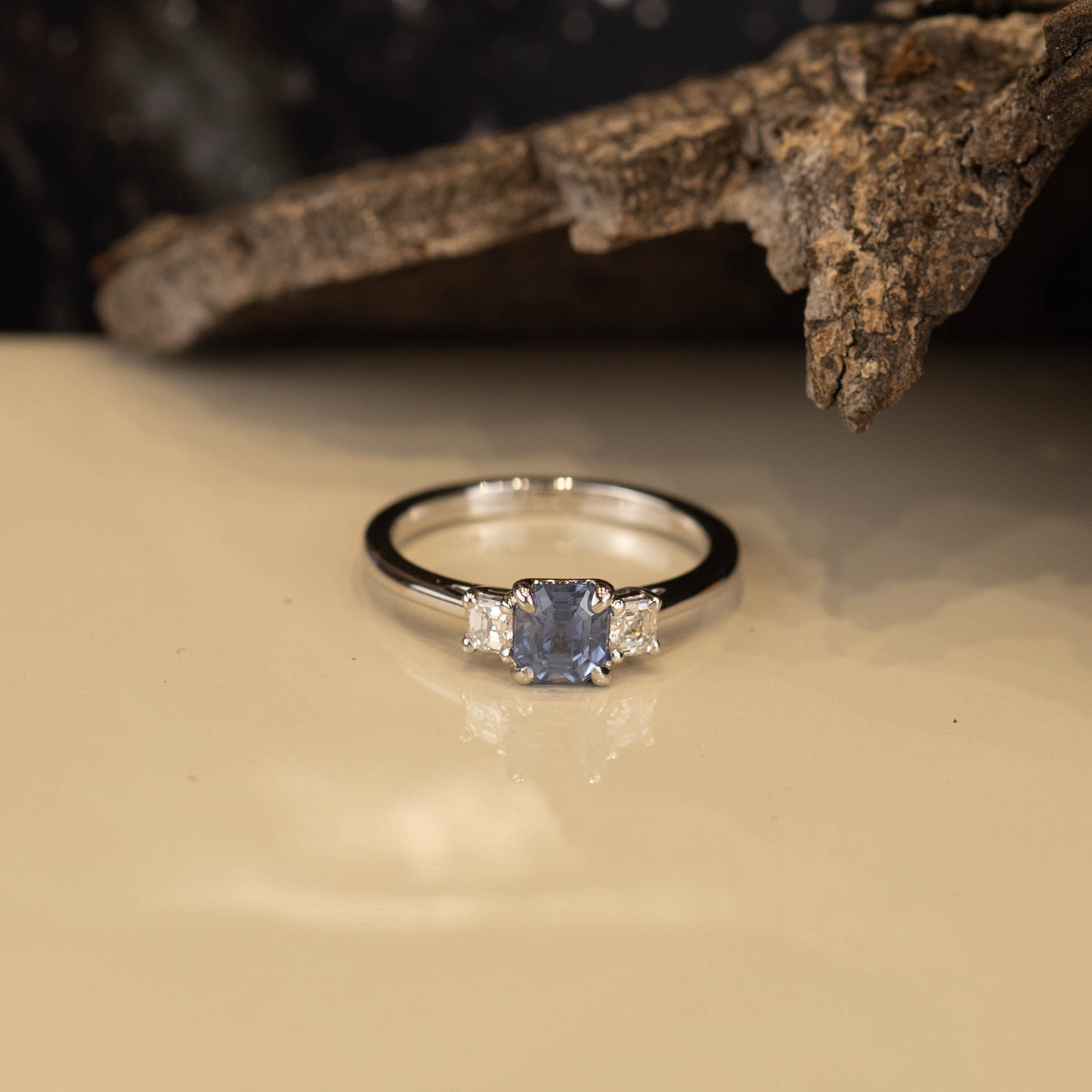 1.08 Carat Blue Sapphire w/.24 CTW Diamond Ring 18k White Gold R313
